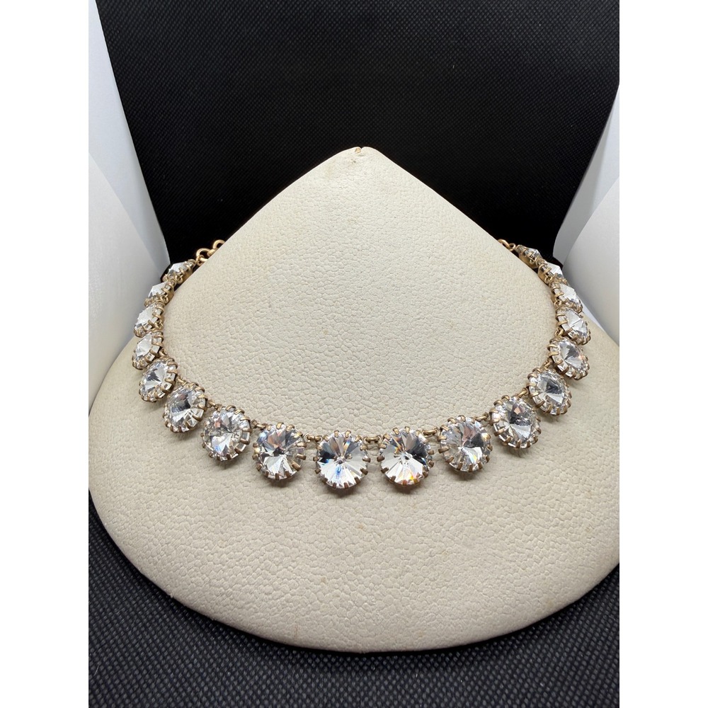 J.Crew Gold Tone Clear Crystal Statement Choker Necklace Ravioli Rhinestone